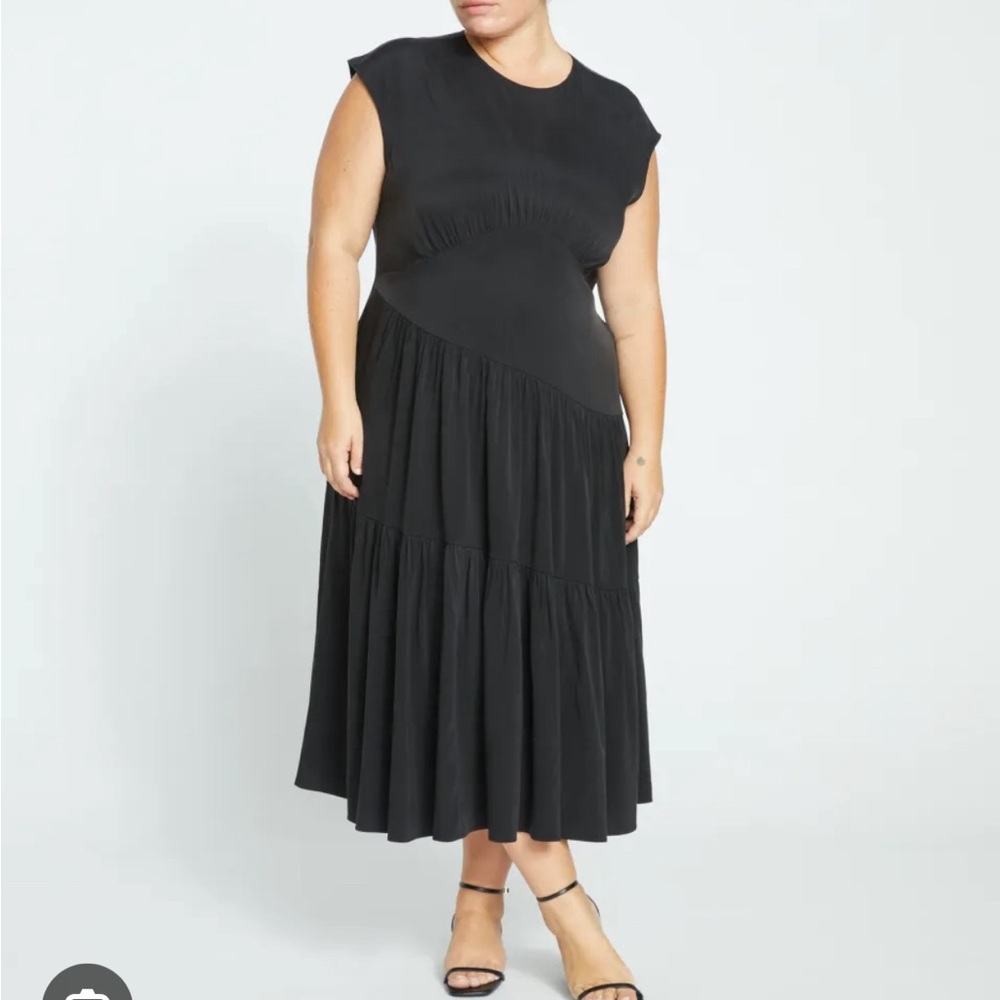 Universal Standard Paloma cupro tiered dress 2XS (equivalent to 6/M) black NWT